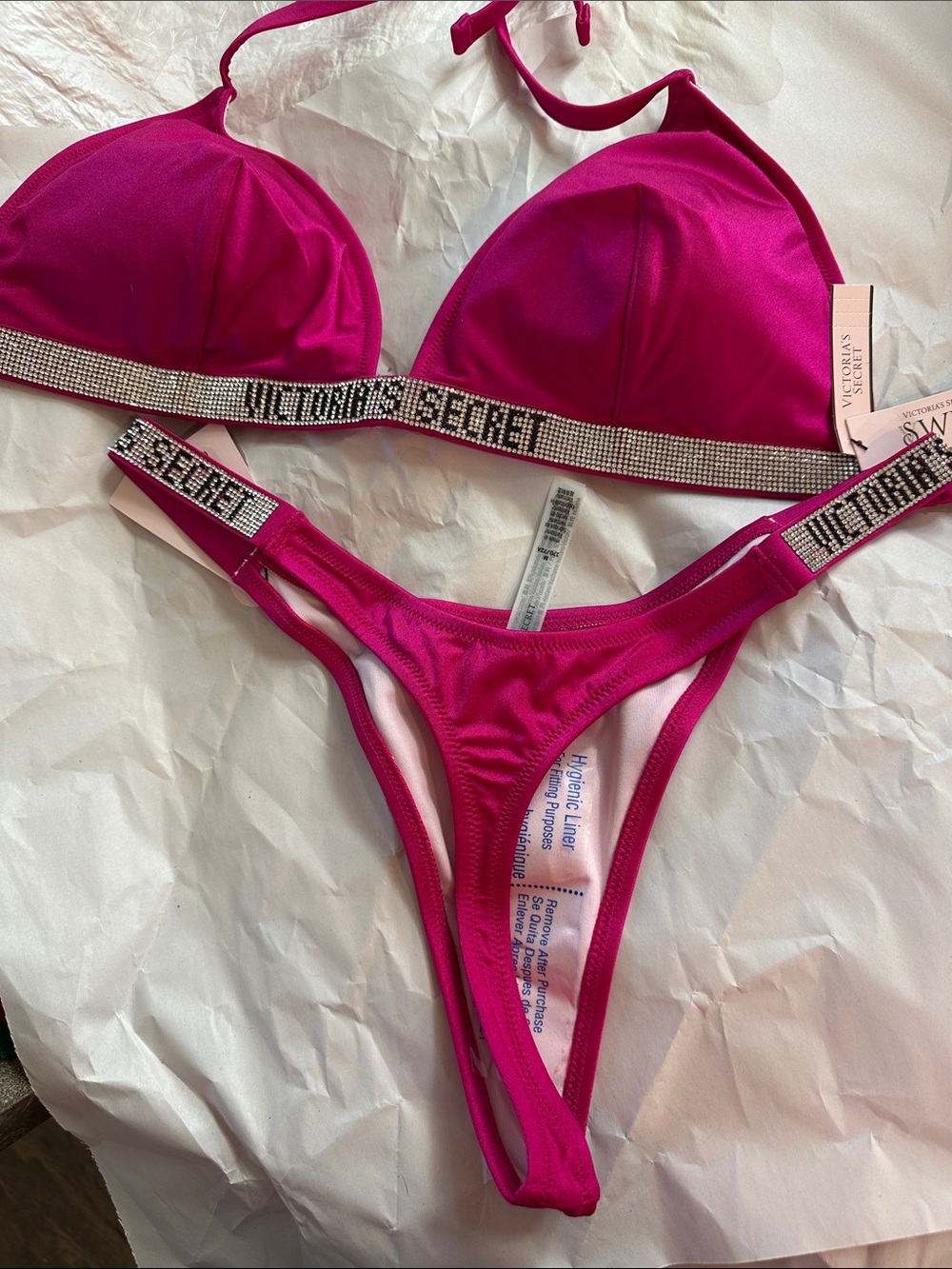 XL top M bottoms Victoria's Secret Fuchsia Rhinestone Bikini